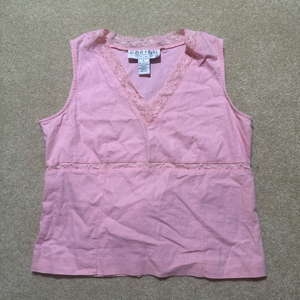 Norton Studios Pink Lace Trim Women's Top
